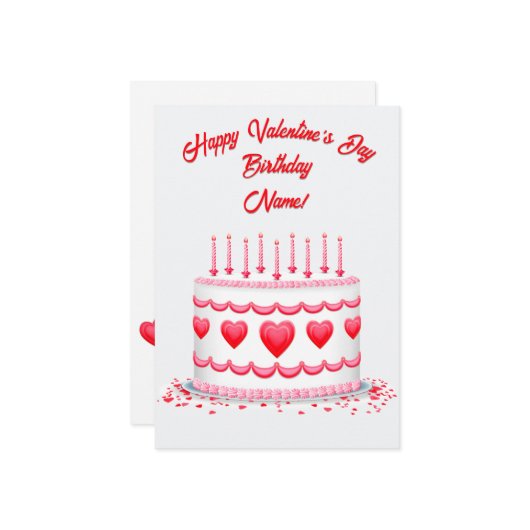 Valentine's Day Birthday Cake Customizable Candles カード (正面/裏面インサイチュ)