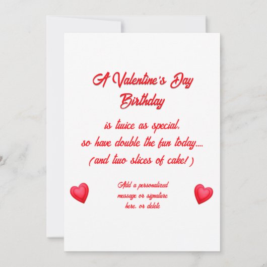 Valentine's Day Birthday Cake Customizable Candles カード (裏面)