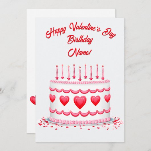Valentine's Day Birthday Cake Customizable Candles カード (正面/裏面)