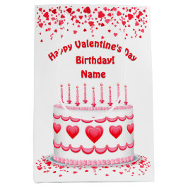 Valentine's Day Birthday Cake Customizable Candles ミディアムペーパーバッグ