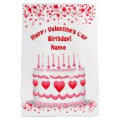 Valentine's Day Birthday Cake Customizable Candles ミディアムペーパーバッグ (裏面)