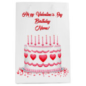 Valentine's Day Birthday Cake Customizable Candles ミディアムペーパーバッグ (正面)