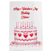 Valentine's Day Birthday Cake Customizable Candles ミディアムペーパーバッグ (裏面)