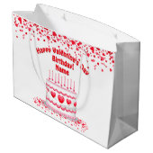 Valentine's Day Birthday Cake Customizable Candles ラージペーパーバッグ (裏面アングル)