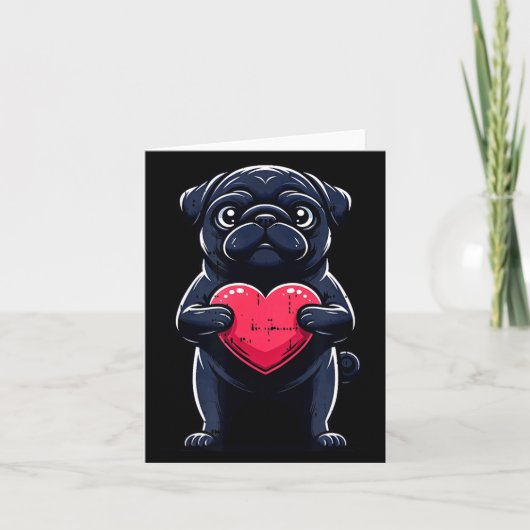 Valentines Day Black Pug Heart Funny Dog Mom Dad F カード (正面)