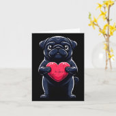 Valentines Day Black Pug Heart Funny Dog Mom Dad F カード (黄色い花)