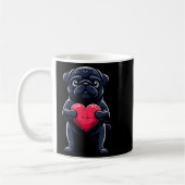 Valentines Day Black Pug Heart Funny Dog Mom Dad F コーヒーマグカップ (左)