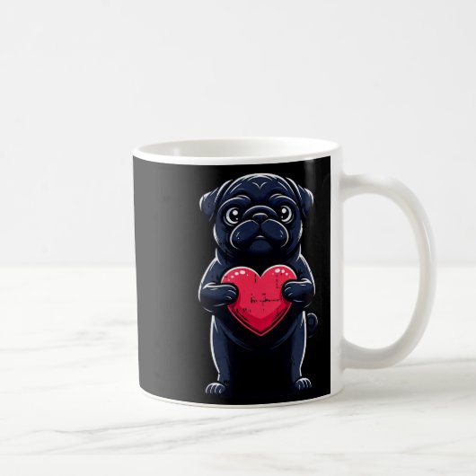 Valentines Day Black Pug Heart Funny Dog Mom Dad F コーヒーマグカップ (右)