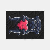 Valentines Day Black Pug Heart Funny Dog Mom Dad F フリースブランケット (正面(横))