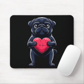 Valentines Day Black Pug Heart Funny Dog Mom Dad F マウスパッド (マウス)