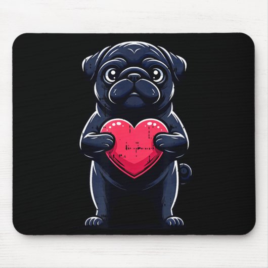 Valentines Day Black Pug Heart Funny Dog Mom Dad F マウスパッド (正面)