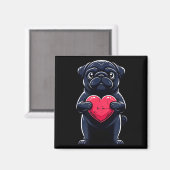 Valentines Day Black Pug Heart Funny Dog Mom Dad F マグネット (正面/裏面)
