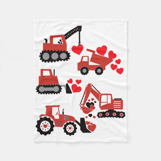 Valentines Day Boys Kids Toddler Construction Truc フリースブランケット (正面)