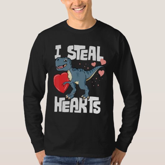 Valentines Day Boys T Rex Dinosaur I Steal Hearts Tシャツ (正面)
