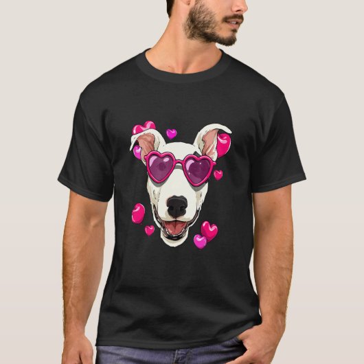 Valentines Day Bull Terrier Heart Couples Love Day Tシャツ (正面)