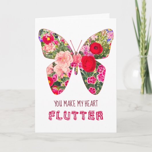 Valentine's Day Butterfly - Love Floral Flowers カード (正面)