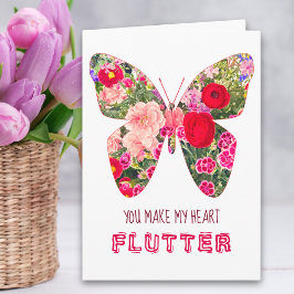 Valentine's Day Butterfly - Love Floral Flowers カード