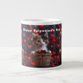 Valentine's Day Calico Kitten Red Hearts Candy ジャンボコーヒーマグカップ (正面)