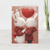 Valentine's Day Card Bunnies Red Hearts  カード (正面)