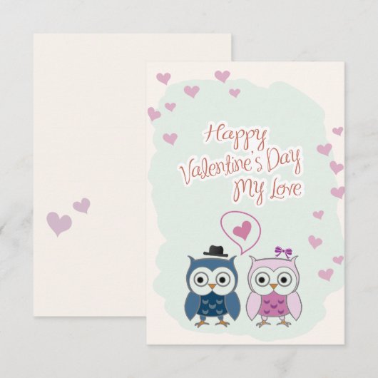 Valentine's Day Card Cute Owns Couple 招待状 (正面/裏面)