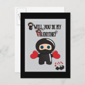 Valentine's Day Card with Cute Ninja Characters シーズンポストカード (正面/裏面)