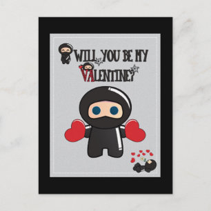 Valentine's Day Card with Cute Ninja Characters シーズンポストカード