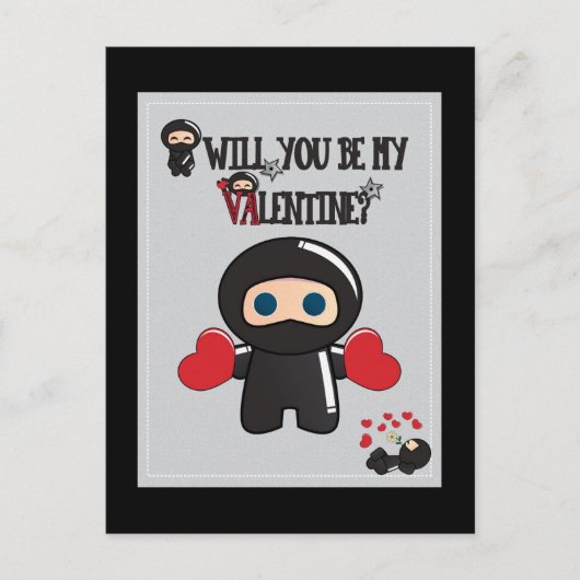 Valentine's Day Card with Cute Ninja Characters シーズンポストカード (正面)