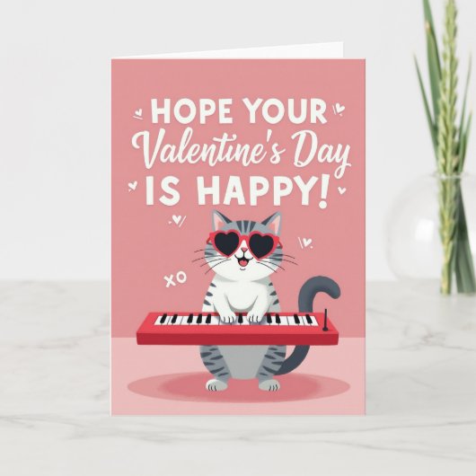 Valentines Day Cat Piano Card カード (正面)