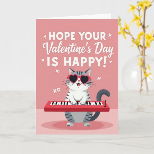 Valentines Day Cat Piano Card カード (黄色い花)