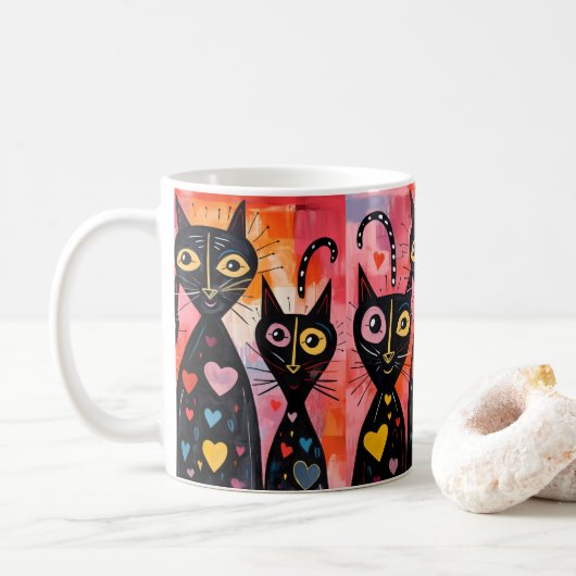 Valentine's Day Cat Red Hearts Mugs コーヒーマグカップ (ドーナツ)