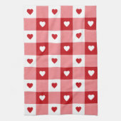 Valentine's Day Charming Red & White Check Heart  キッチンタオル (縦)