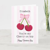 Valentine's Day Cherry on Top Coquette Stripes カード (正面)