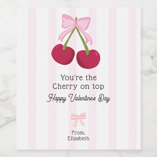 Valentine's Day Cherry on Top Coquette Stripes ワインラベル (シングルラベル)