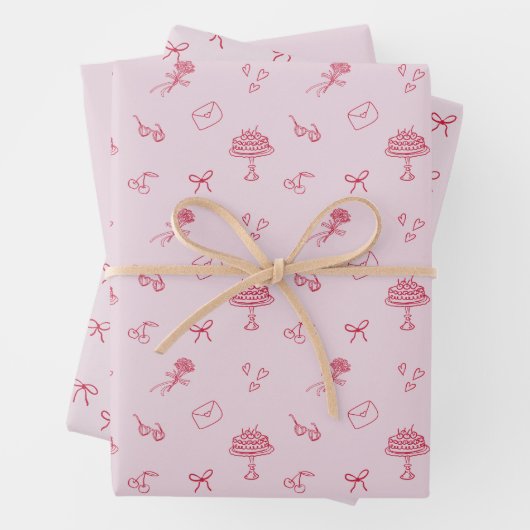 Valentine's Day cherry, pink wrapping paper set ラッピングペーパーシート (インサイチュ)