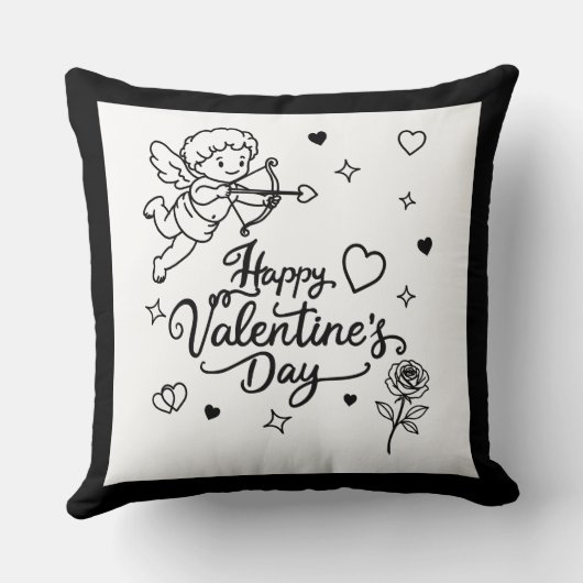 Valentines Day Cherub & Romantic Doodle Design クッション (裏面)