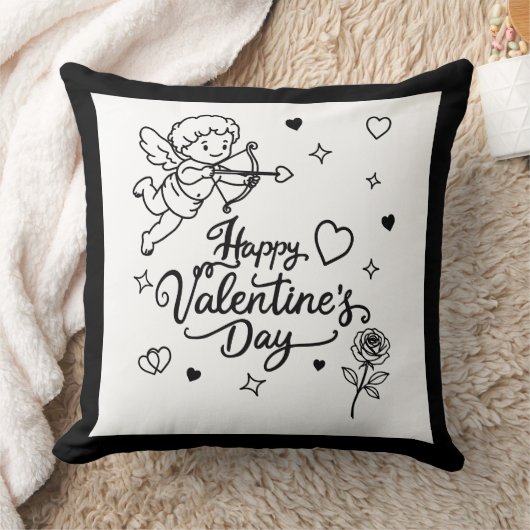 Valentines Day Cherub & Romantic Doodle Design クッション (ブランケット)