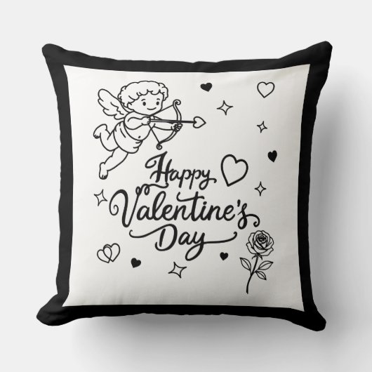 Valentines Day Cherub & Romantic Doodle Design クッション (正面)