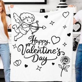 Valentines Day Cherub & Romantic Doodle Design フリースブランケット