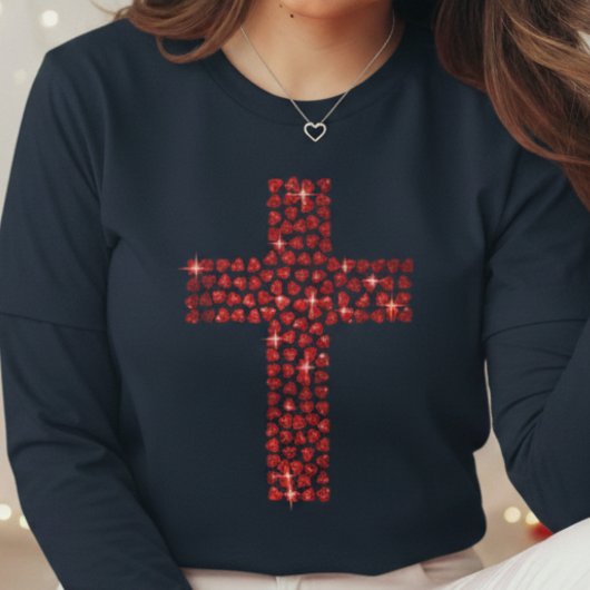 Valentine's Day Christian Cross Hearts Faith  トライブレンドＴシャツ