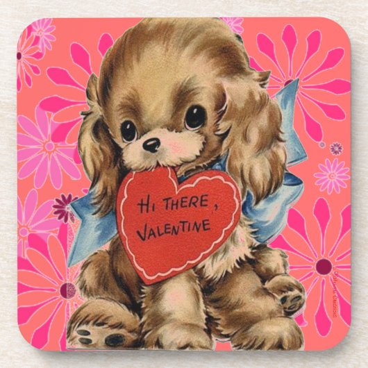 VALENTINES DAY COASTERS - SET OF 6 - PUPPY DOG コースター (正面)