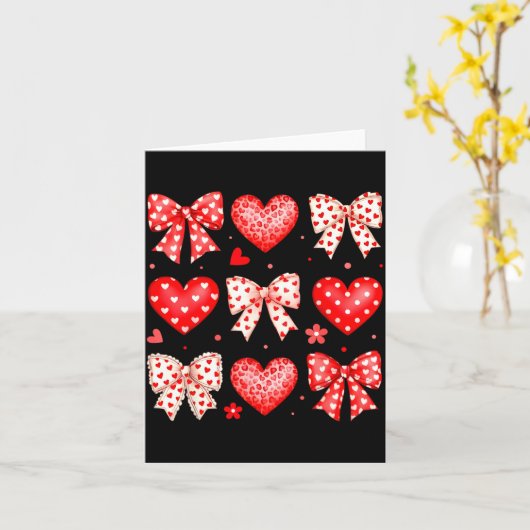 Valentines Day Coquette Bow Hearts Leopard Women G カード (黄色い花)