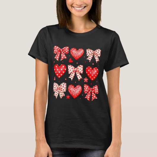 Valentines Day Coquette Bow Hearts Leopard Women G Tシャツ (正面)