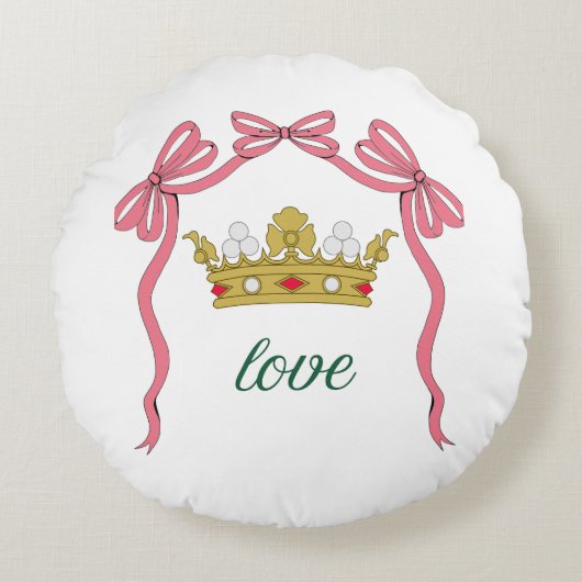 Valentine's Day Coquette Heart Bow Valentine's ラウンドクッション (正面)