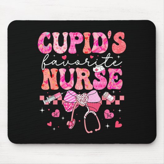 Valentines Day Cud’s Favorite Nurse Heart Girl Wom マウスパッド (正面)