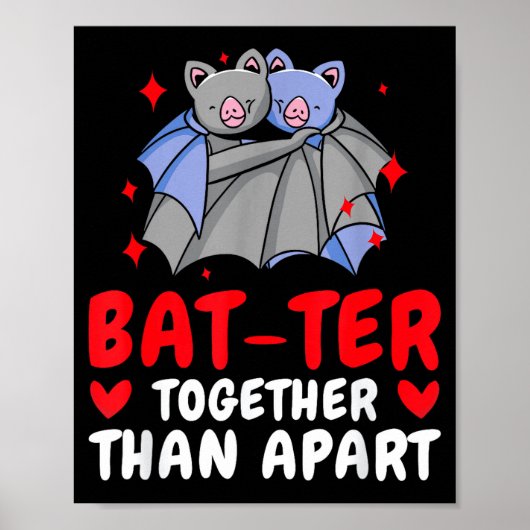 Valentine's Day Cuddling Cute Bats Couple Bat Vale ポスター (正面)