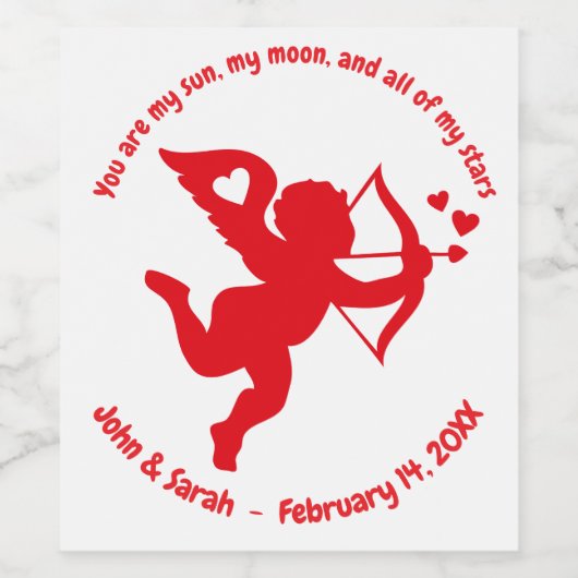 Valentine's Day Cupid Heart ワインラベル (シングルラベル)