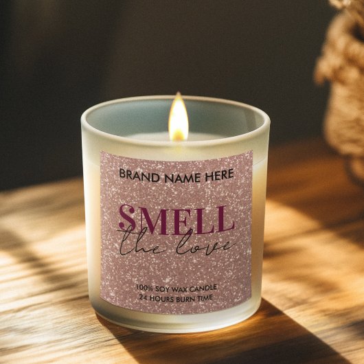 Valentine's Day Custom Pink Glitter Candle Label スクエアシール