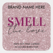 Valentine's Day Custom Pink Glitter Candle Label スクエアシール (正面)