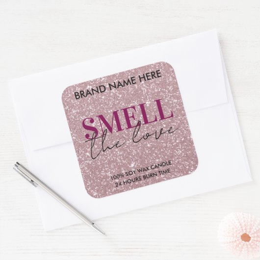 Valentine's Day Custom Pink Glitter Candle Label スクエアシール (封筒)
