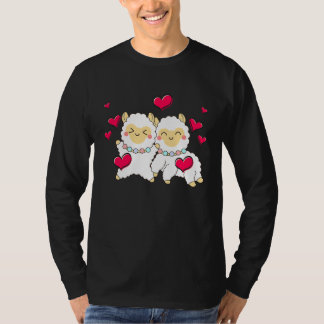 Valentines Day Cute Alpaca  Boyfriend Girlfriend Tシャツ